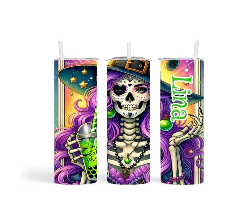 Thermobecher to go personalisiert Halloween Trinkbecher mit Strohhalm Tumbler Becher Kaffeebecher - CreativMade 