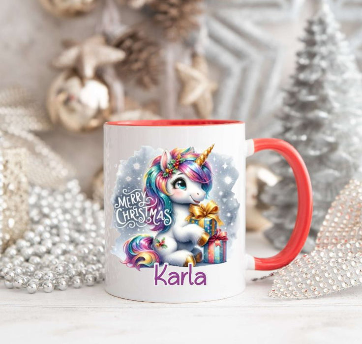 Weihnachtstasse Tasse Weihnachten personalisiert Kindertasse Einhorn Mädchen Nikolaus Geschenk - CreativMade 