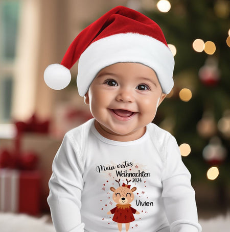 Mein erstes Weihnachten Baby Outfit Body Rentier Mädchen Babybody Langarm oder Kurzarm - CreativMade 