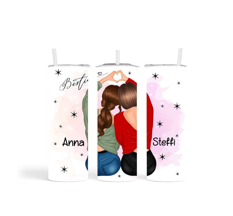 Thermobecher to go personalisiert Besties Beste Freundin Trinkbecher mit Strohhalm Tumbler Becher Kaffeebecher Geschenk - CreativMade 