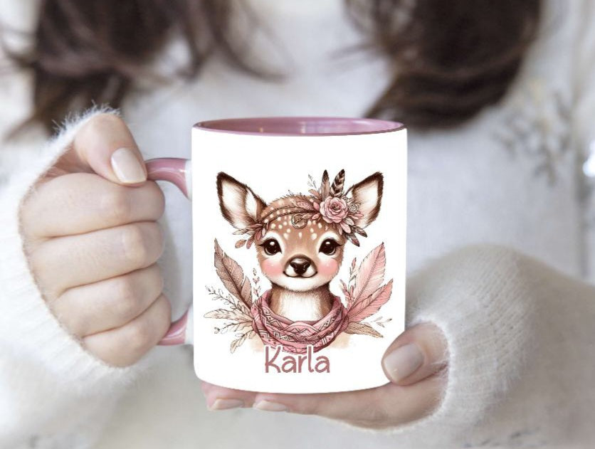 Weihnachtstasse Reh Tasse Weihnachten personalisiert Kindertasse Mädchen Nikolaus Geschenk - CreativMade 