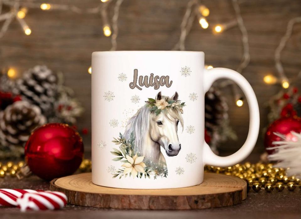 Weihnachtstasse Pferd Mädchen Tasse Weihnachten personalisiert Kindertasse Nikolaus Geschenk - CreativMade 