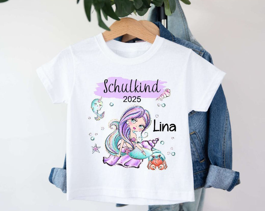 T-Shirt Schulkind Meerjungfrau mit Name personalisiert Einschulungsshirt Einschulung erste Klasse Geschenk Erstklässler Outfit - CreativMade