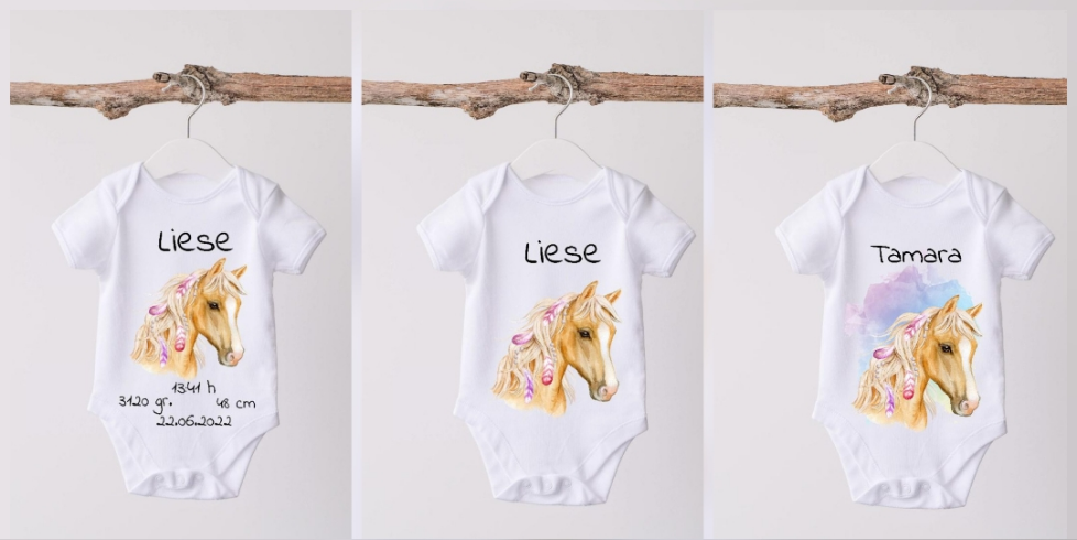 Baby Body mit Name Pferd Geburtsdaten Mädchen - CreativMade 
