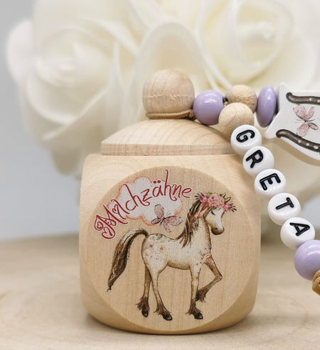 Milchzahndose Zahndose mit Name Mädchen Pferd - CreativMade 
