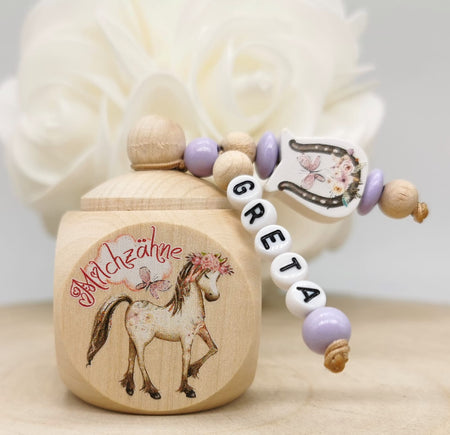 Milchzahndose Zahndose mit Name Mädchen Pferd - CreativMade 