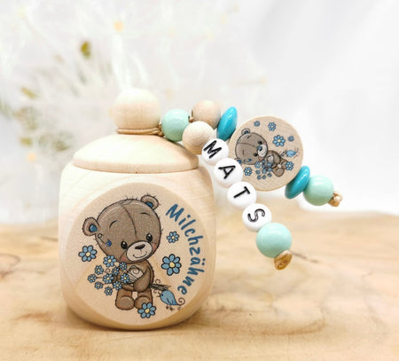 Milchzahndose Zahndose mit Name Junge Teddybär - CreativMade 