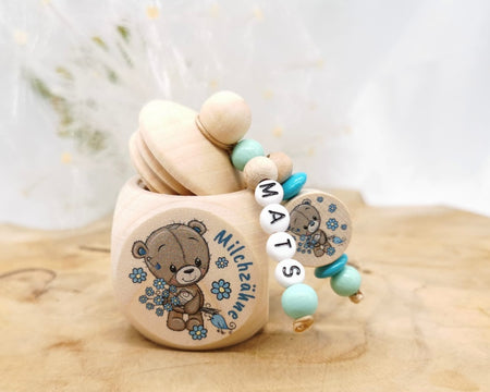 Milchzahndose Zahndose mit Name Junge Teddybär - CreativMade 