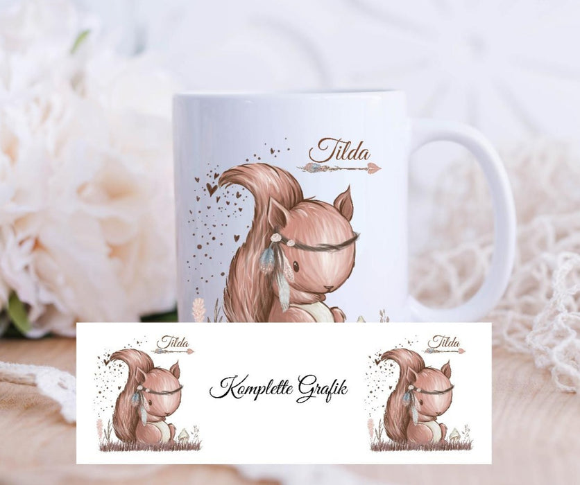 Tasse mit Name Eichhörnchen Emaillie oder Keramik - CreativMade 