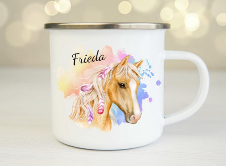 Tasse mit Name Pferd Emaillie oder Keramik - CreativMade 