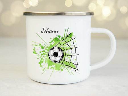 Tasse mit Name Fußball Grün Emaillie oder Keramik - CreativMade 